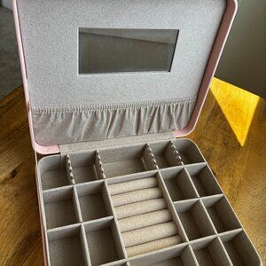 NEW LIGHT PINK 9X10 INCH JEWELRY BOX STORAGE WITH MIRROR